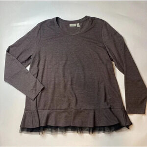 Logo Lounge Lori Goldstein Tunic Top Size XL Brown Ruffle Tulle Hem Blouse